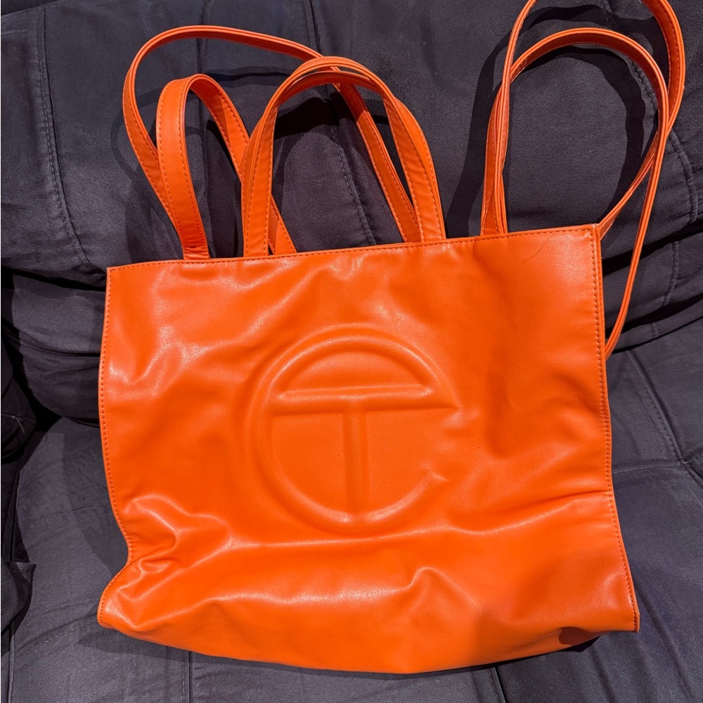 Medium Telfar Orange Tote Bag with Glossy Material